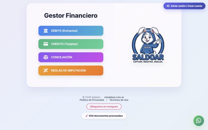 Captura de MiSaldoAR, gestor financiero